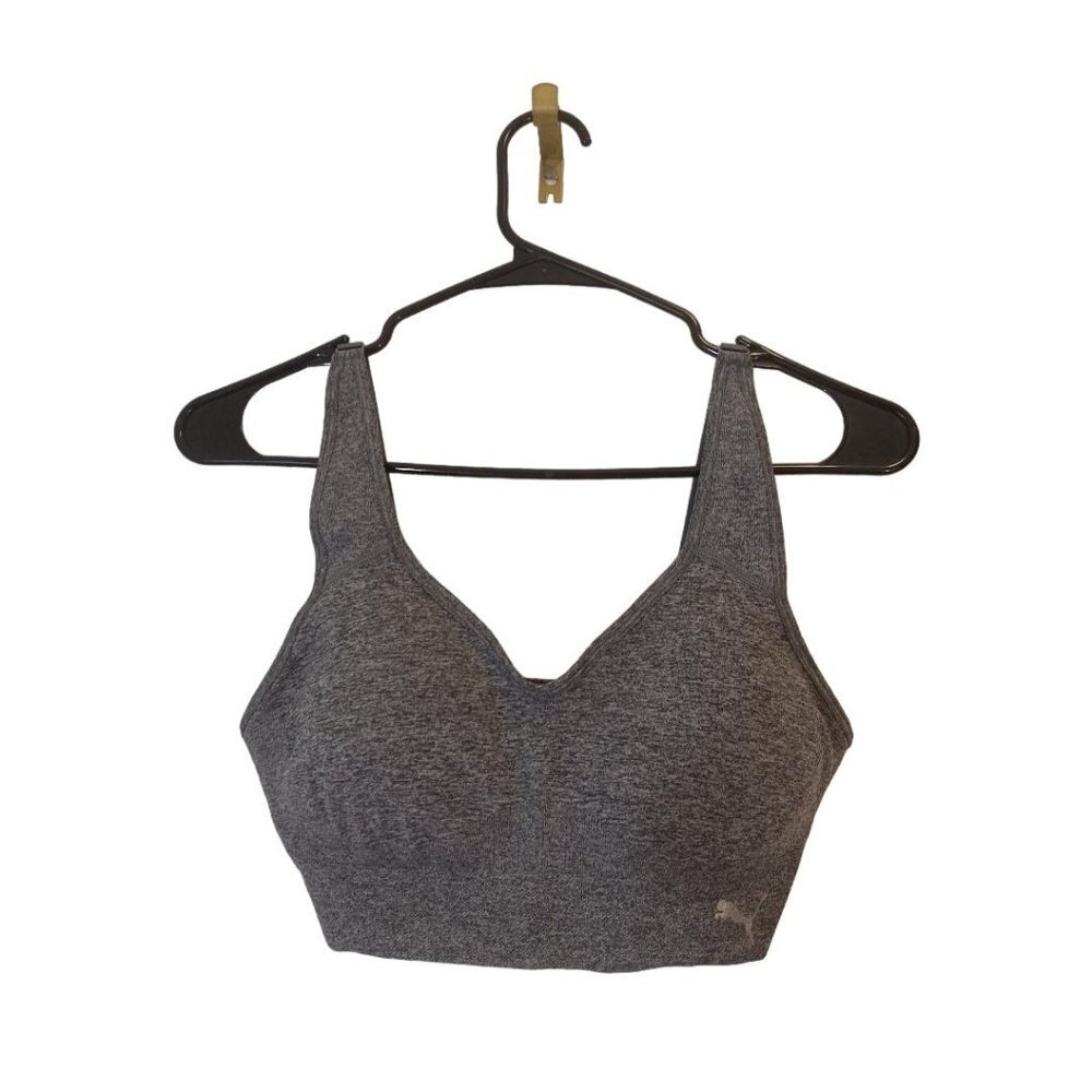 Puma Seamless Sports Bra Size Medium Gray Wireless Padded Workout Activewear B6